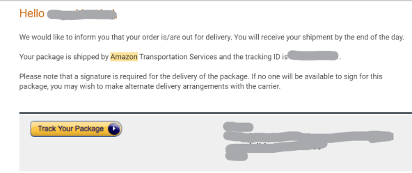 Amazon’s order out for delivery mail from 2016